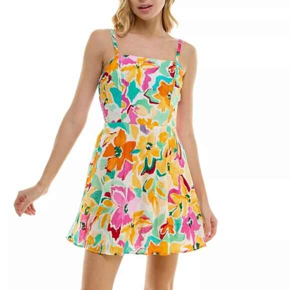 Lily Rose Multicolor Floral Print Sleeveless Mini Dress Sundress Medium Colorful - Picture 1 of 10